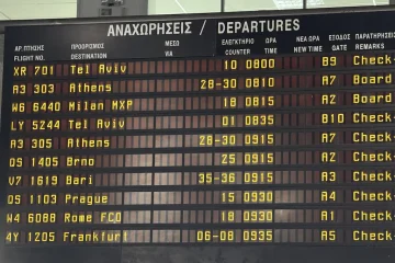 aiport arrivals departures board the greek taxi
