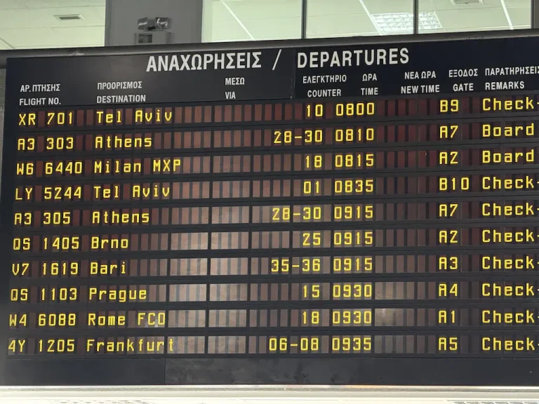 aiport arrivals departures board the greek taxi